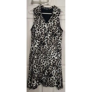 Adrianna Papell Sleeveless Leopard Print Collared Shirt Dress Womens Size 12 C10